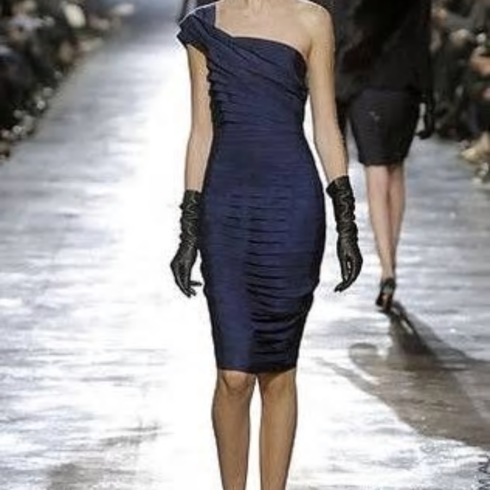 Lanvin Blue one shoulder evening dress runway dres